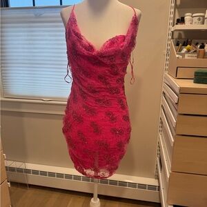 Retrofete Hot Pink Beaded Mini Dress
